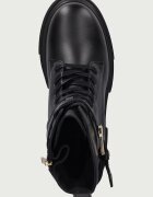 Tommy Hilfiger кубинки дамски от кожа LEATHER TH BUCKLED LACE-UP BOOT черни FW0FW09550
