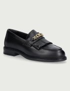 Tommy Hilfiger мокасини дамски от кожа TH CHAIN FRINGE LEATHER LOAFER черни FW0FW09668