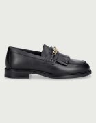Tommy Hilfiger мокасини дамски от кожа TH CHAIN FRINGE LEATHER LOAFER черни FW0FW09668