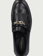 Tommy Hilfiger мокасини дамски от кожа TH CHAIN FRINGE LEATHER LOAFER черни FW0FW09668