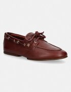 Tommy Hilfiger мокасини дамски от кожа TH SLEEK LEATHER BOAT SHOE бордо FW0FW09148