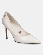 Tommy Hilfiger обувки с ток от кожа ESSENTIAL POINTED PUMP бели FW0FW09362