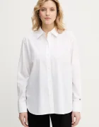 Tommy Hilfiger Памучна риза дамска в бежово със свободна кройка с класическа яка WW0WW48190