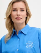 Tommy Hilfiger Памучна риза дамска в синьо със свободна кройка с класическа яка WW0WW48190