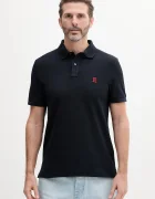 Tommy Hilfiger Памучна тениска с яка в тъмносиньо с апликация MW0MW33167
