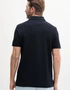 Tommy Hilfiger Памучна тениска с яка в тъмносиньо с апликация MW0MW33167