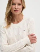 Tommy Hilfiger пуловер дамски от вълна бежов WW0WW43586