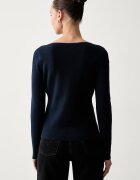 Tommy Hilfiger пуловер дамски с памук тъмносин WW0WW50107