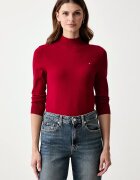 Tommy Hilfiger пуловер с ниско поло дамски с памук червен WW0WW51383