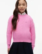 Tommy Hilfiger пуловер за деца от памук розов KG0KG08848