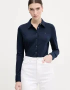 Tommy Hilfiger риза дамска от памук с еластан тъмносиня WW0WW43528