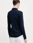 Tommy Hilfiger риза дамска от памук с еластан тъмносиня WW0WW43528