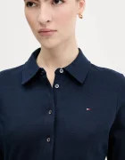 Tommy Hilfiger риза дамска от памук с еластан тъмносиня WW0WW43528