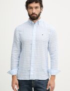 Tommy Hilfiger риза мъжка от лен синя на каре MW0MW42401