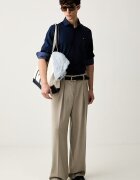 Tommy Hilfiger риза мъжка от памук с еластан тъмносиня MW0MW43749