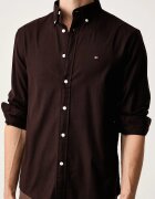 Tommy Hilfiger риза мъжка с памук кафява MW0MW40469