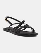 Tommy Hilfiger сандали дамски от кожа FLAT STRAPPY SANDAL LTH черни FW0FW09220
