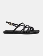 Tommy Hilfiger сандали дамски от кожа FLAT STRAPPY SANDAL LTH черни FW0FW09220