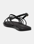 Tommy Hilfiger сандали дамски от кожа FLAT STRAPPY SANDAL LTH черни FW0FW09220