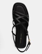 Tommy Hilfiger сандали дамски от кожа FLAT STRAPPY SANDAL LTH черни FW0FW09220