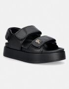 Tommy Hilfiger сандали обувки с платформа дамски от кожа LEATHER SPORTY PLATFORM SANDAL черни FW0FW09119