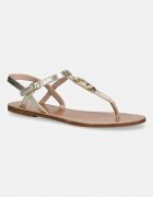 Tommy Hilfiger сандали с равна подметка дамски от кожа LEATHER THONG SANDAL GOLD златни FW0FW09331
