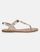 Tommy Hilfiger сандали с равна подметка дамски от кожа LEATHER THONG SANDAL GOLD златни FW0FW09331