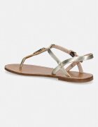 Tommy Hilfiger сандали с равна подметка дамски от кожа LEATHER THONG SANDAL GOLD златни FW0FW09331
