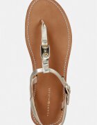 Tommy Hilfiger сандали с равна подметка дамски от кожа LEATHER THONG SANDAL GOLD златни FW0FW09331