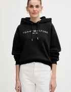 Tommy Hilfiger суичър с качулка дамски с памук черен WW0WW47832