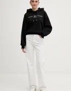 Tommy Hilfiger суичър с качулка дамски с памук черен WW0WW47832