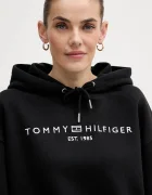 Tommy Hilfiger суичър с качулка дамски с памук черен WW0WW47832
