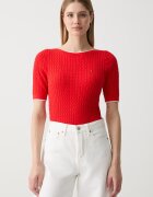 Tommy Hilfiger тениска тип пуловер дамска от памук червена WW0WW50103