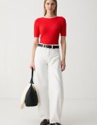 Tommy Hilfiger тениска тип пуловер дамска от памук червена WW0WW50103