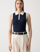 Tommy Hilfiger топ тип пуловер дамски от памук тъмносин WW0WW50102
