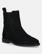 Tommy Hilfiger Велурени боти челси FLAG SUEDE CHELSEA BOOT в черно с равна подметка FW0FW08780