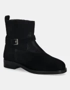 Tommy Hilfiger Велурени боти TH BUCKLE RIDING SUEDE BOOTIE в черно с равна подметка FW0FW09047
