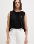 Tommy Jeans блуза дамска с лен черна с изчистена шарка DW0DW22779