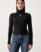 Tommy Jeans блуза с дълги ръкави дамска от памук с еластан черна DW0DW23251
