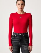 Tommy Jeans блуза с дълги ръкави дамска от памук с еластан червена DW0DW20178