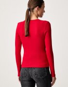 Tommy Jeans блуза с дълги ръкави дамска от памук с еластан червена DW0DW20178