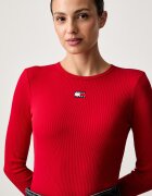 Tommy Jeans блуза с дълги ръкави дамска от памук с еластан червена DW0DW20178