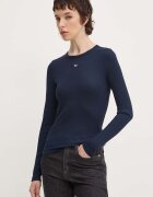 Tommy Jeans блуза с дълги ръкави дамска от памук с еластан тъмносиня DW0DW17387