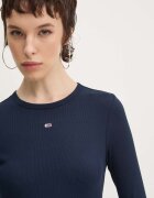 Tommy Jeans блуза с дълги ръкави дамска от памук с еластан тъмносиня DW0DW17387