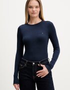 Tommy Jeans блуза с дълги ръкави дамска от памук с еластан тъмносиня DW0DW22783