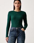 Tommy Jeans блуза с дълги ръкави дамска от памук с еластан зелена DW0DW17387