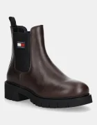Tommy Jeans Боти челси TJW CHELSEA LEATHER BOOT в кафяво с равна подметка EN0EN02825