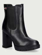 Tommy Jeans боти дамски от кожа TJW CHELSEA HIGH HEEL BOOTS черни EN0EN03112