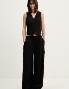 Tommy Jeans елек дамски с добавен лен черен DW0DW22223