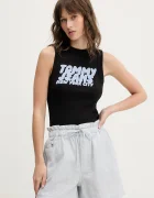 Tommy Jeans Къс панталон с лен в синьо с десен с висока талия DW0DW20360